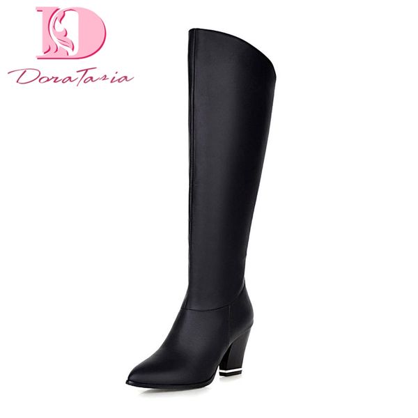 

doratasia brand big size 34-43 dropship solid pointed toe knee high boots woman shoes zip up boots female shoes woman, Black