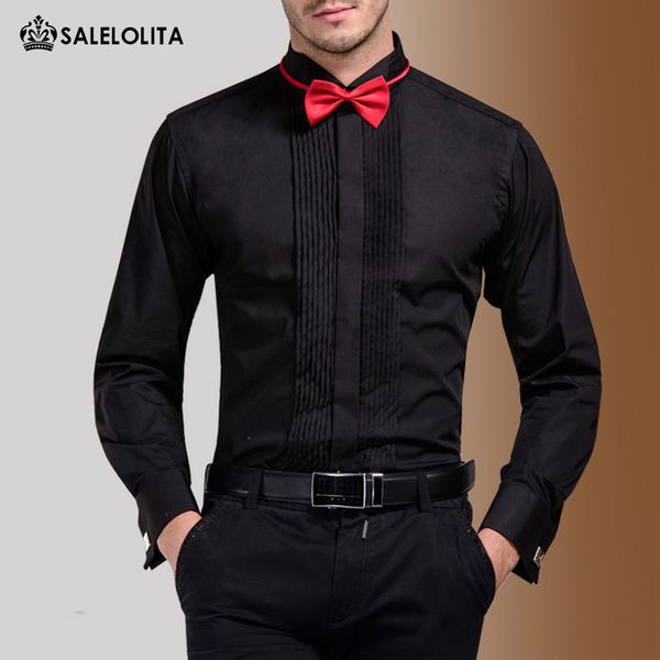

stage performance men's shirts long sleeve solid shirts men wedding groomsmen dress, White;black