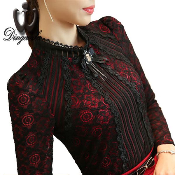 

dingaozlz royal elegant women shirt 2018 spring fashion ladies lace blouse plus size female lace new brand women clothing, White