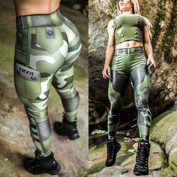

горячие продажи женщин зеленый камуфляж печатных леггинсы slim fit спортивные брюки размер sml xl, White;red