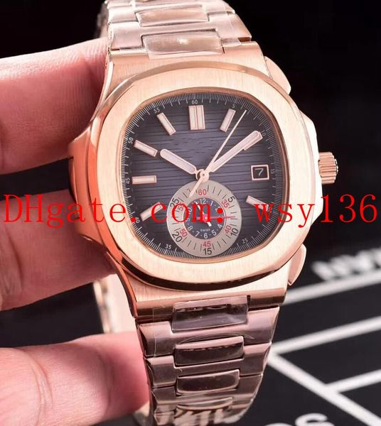 

4 colors luxury mens watch nautilus 18k rose gold bracelet 5980/1ar-001 automatic movement men's watch transparent back, Slivery;brown