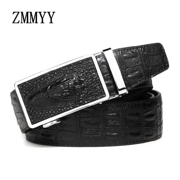

zmmyy] designer automatic buckle crocodil belts luxury man fashion genuine leather cowskin belt for men male waist, Black;brown