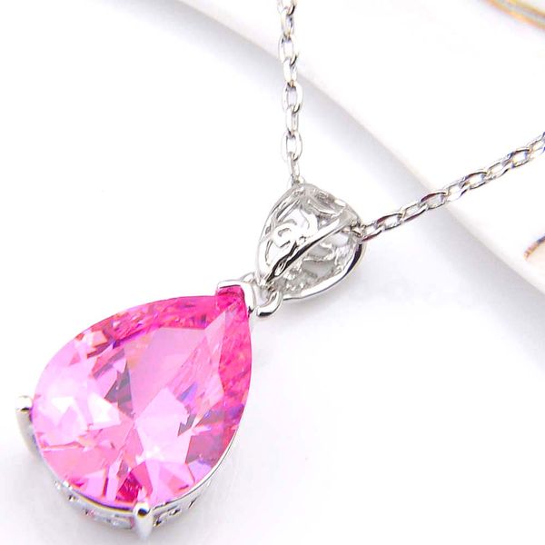 

10pcs luckyshine excellent shine water drop pink kunzite cubic zirconia gemstone silver pendants necklaces for holiday wedding party