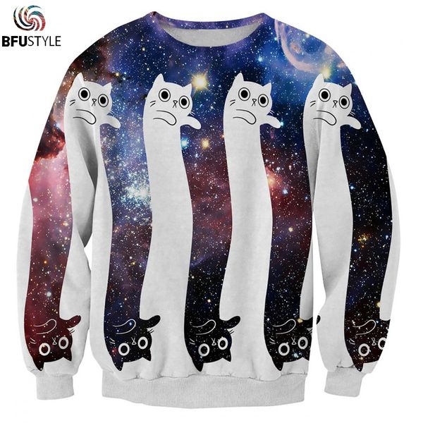 

many funny cats space galaxy 3d sweatshirt men women long sleeve crewneck pullover hoody casual brand hoodie hoodies, Black