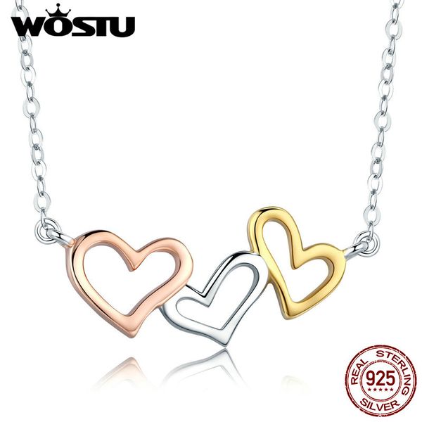 

wostu 100% 925 sterling silver love for friend, family , lover heart pendant choker necklace for women fine jewelry gift cqn268