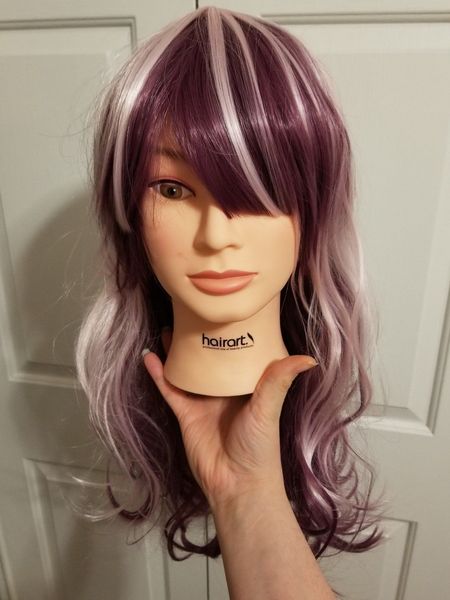 

mixed light purple long curly hair cosplay bang wig, Black;brown