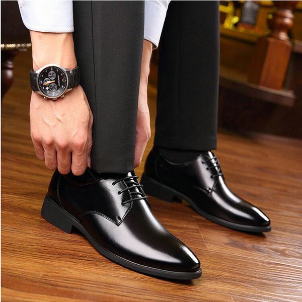 

2018 new brand business men's basic flat shoes leather dress formal shoes male black oxfords wedding party ld-91