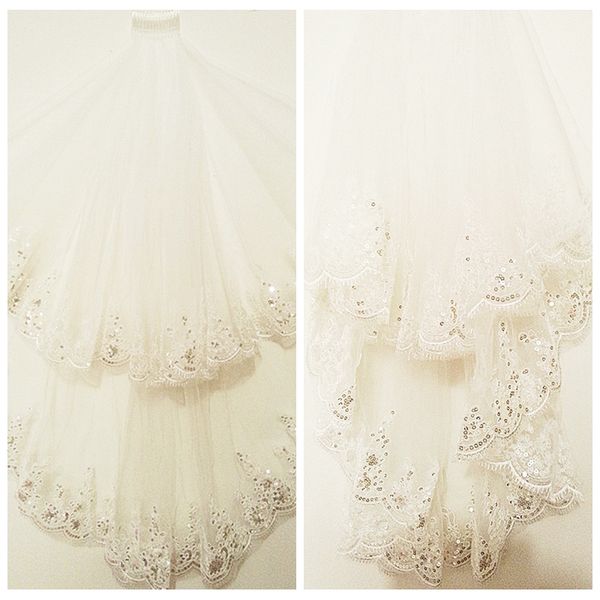 

vintage 1m long bridal veil lace appliques sequins edge short wedding veil 2 layers white veils long bridal wedding veils, Black