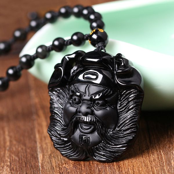 

natural obsidian crystal talisman pendant head necklace for men and women, Silver