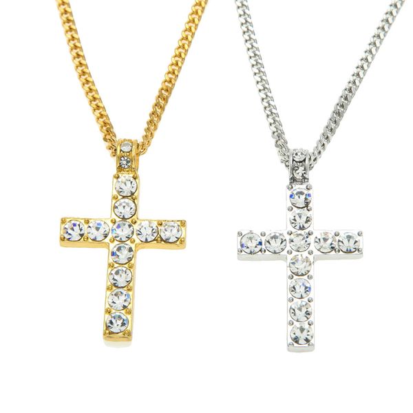 

hip hop alloy cross pendant necklace iced out rhinestone gold silver tone crucifix charm statement jewelry drop shipping 2pcs