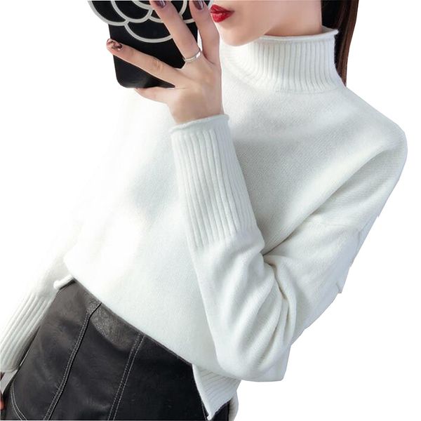 

2018 women sweaters and pullovers autumn turtleneck long sleeve pull femme black pink color women casual knitting sweaters, White;black