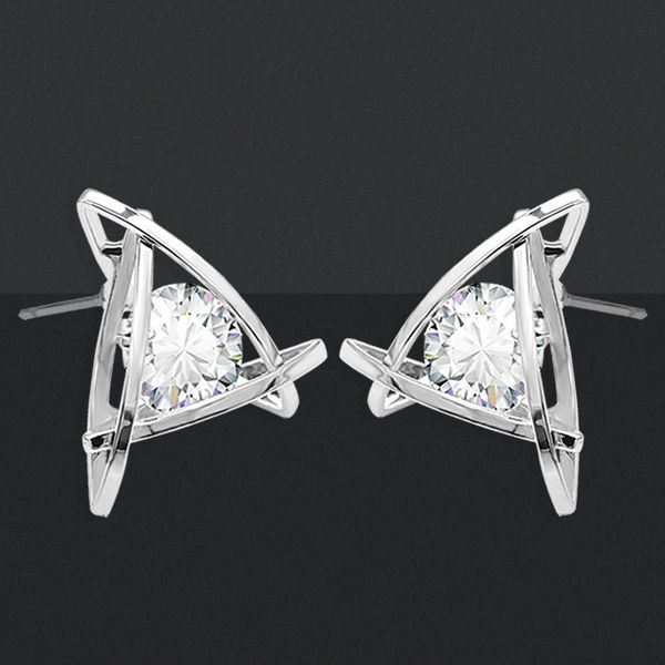 

серьги-гвоздики из треугольника с цирконом, Golden;silver