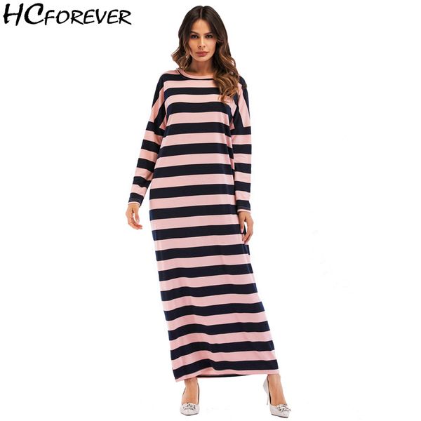 

winter autumn casual vintage long sleeve maxi women dress striped pink muslim retro long dresses fashion 2018 streetwear sale, White;black