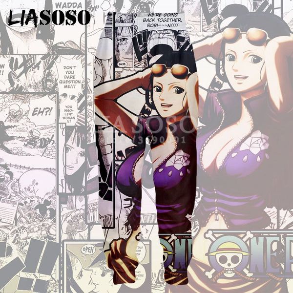 

liasoso anime one piece monkey nico robin nami girls 3d print men's pants long pants casual fashion trousers a111, Black