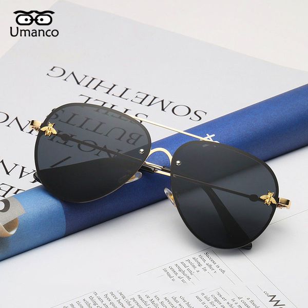 

umanco retro gold frame bee sunglasses women men vintage fashion metal sun glasses male driving goggles female travel eyeglasses, White;black