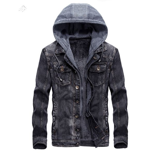 

mens hooded denim jacket winter coats jeans jackets for man thicker warm outwear overcoat brand m  xl xxl 2018, Black;brown