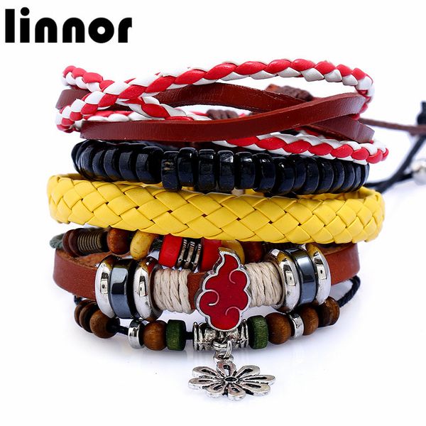 

anime naruto handmade set bracelet for male friend gift leather braid braclet cuff wristband wholesale, Golden;silver