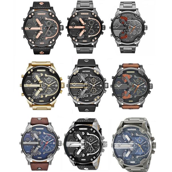 

Multi time zone wri twatch montre luxe military clock leather trap 53mm big dial dz tainle teel watch men 039 port quartz watch