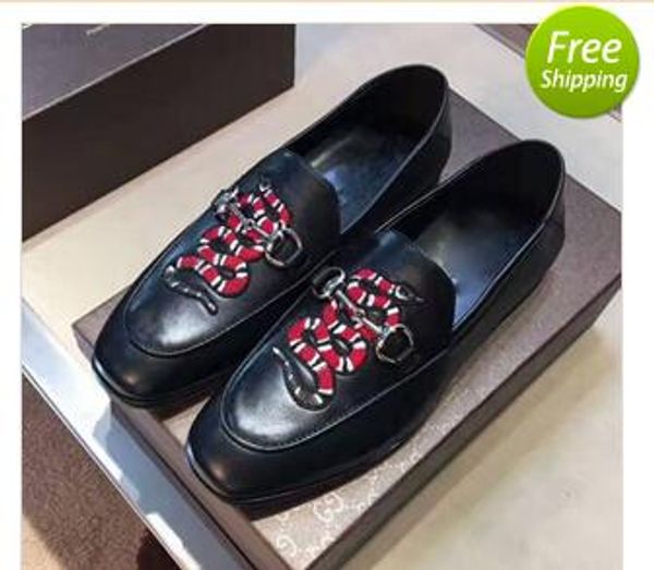 

2017 fall mens multicolor genuine leather luxury buckle loafers animal snake embroidery driving slippers driver shoes, Black