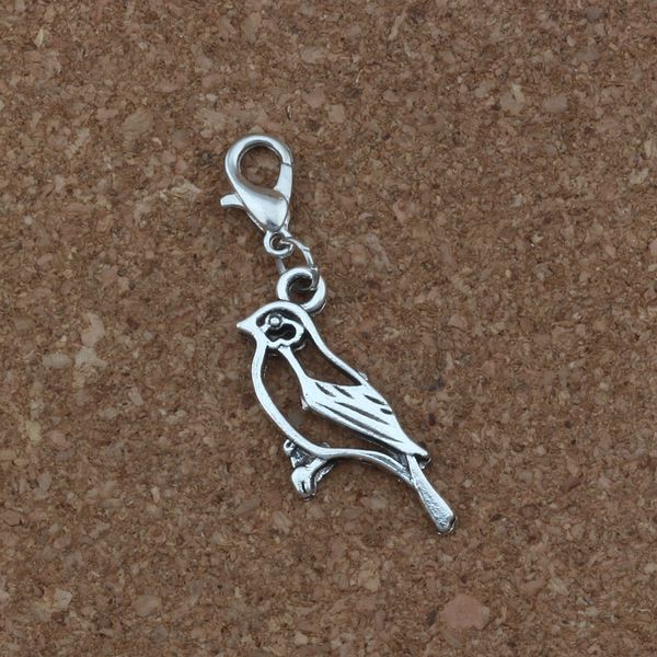 

100pcs /lots antique silver alloy hollow bird charms bead with lobster clasp fit charm bracelet diy jewelry 11x41mm a-245b, Bronze;silver