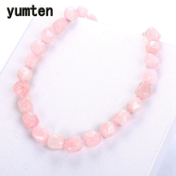 

yumten rose quartz necklace women miss crystal roller cabochons irregular original vintage fashion classic exquisite jewelry, Silver
