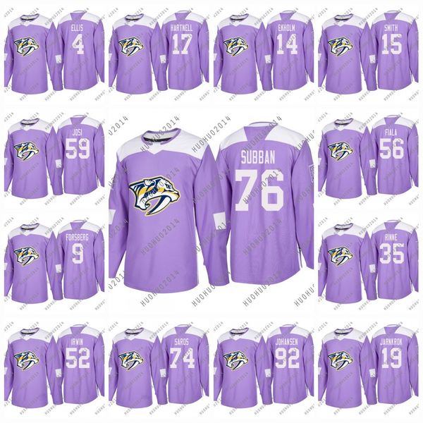 

Youth 2018 Hockey Fights Cancer Nashville Predators P.K Subban Roman Josi Filip Forsberg Viktor Arvidsson Pekka Rinne Mike Fisher Jerseys