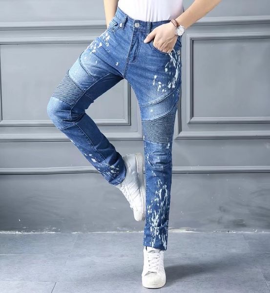 

male clothes pants long trousers jeans man pleated biker jeans true blue denim pants mens jeans mens slim pencil pants plus size