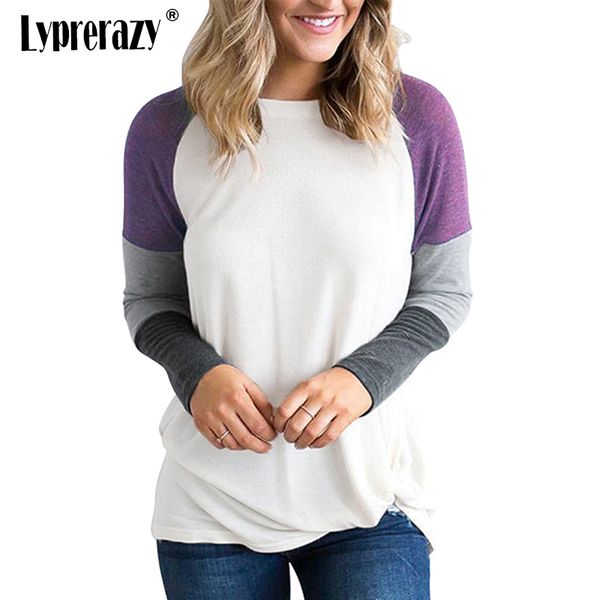 

lyprerazy multicolor casual color block mock long sleeve pullovers slim fit tee autumn women t shirt tee, White