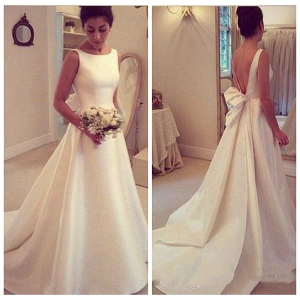 

2018 scoop neck v-shape backless a line wedding dresses bridal gowns vintage backless custom sleeveless plus size, White