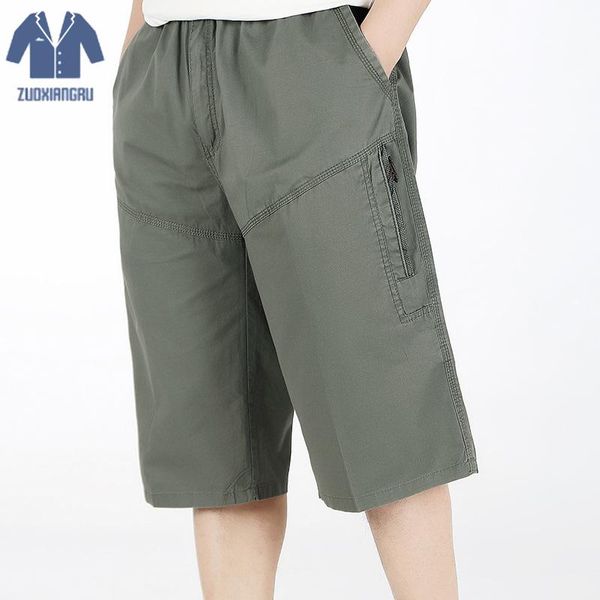 

summer men's baggy multi pocket zipper cargo shorts breeches male long army green khaki mens tactical short plus size, White;black