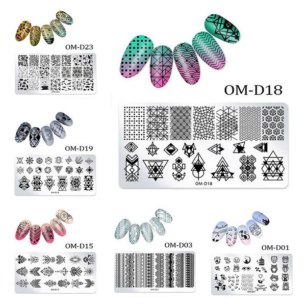 

stainless steel nail stamping plate lace triangle flower dreamcatcher rectangle template nail art image plate diy manicure tool, White
