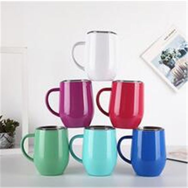 

dhl new coffee mugs cup stainless steel 12oz egg shaped wine glass travel milk beer mugs drinking cup mugs with handle lid