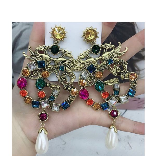 

women luxury designer giiu dangle earring retro crystal statement earring famous european brand jewelry, Silver