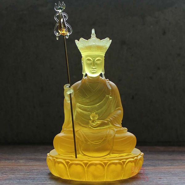 Monte Jiuhua monge, Glazed Buddha Ksitigarbha Bodhisattva estátua, abrindo a luz, fontes budistas, figura de Buda