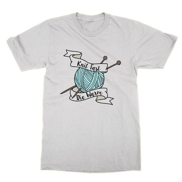 

knit fast die warm t-shirt funny present gift knitting tee, White;black