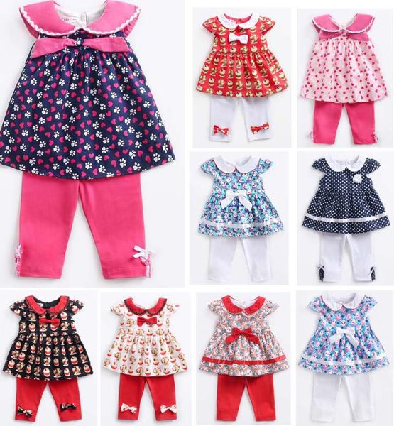 

kids clothing girl elegant Pet Pan Collar Short Sleeve Cup Cake or Polka Dots Dress + Pants Girl kids summer sets free ship