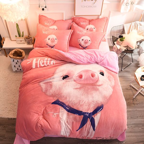 Ivarose 2017 Winter Bedding Set Fleece Fabric Duvet Cover Pig