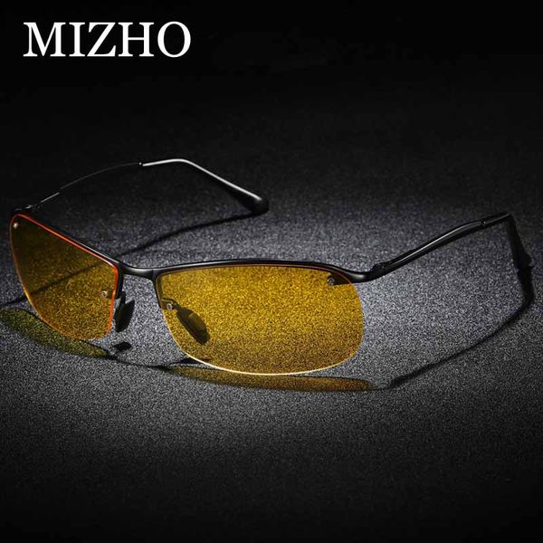 

mizho aluminum sunglasses men polarized yellow lens night vision driving glasses goggles semi-rimless male eyewear pchromic, White;black