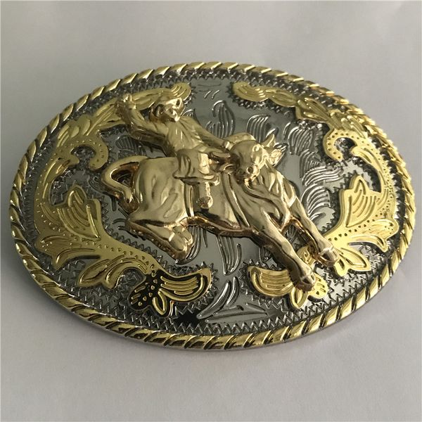 

1 pcs lace gold ride bull western cowboy belt buckle for men hebillas cinturon jeans belt head fit 4cm wide belts, Slivery;black