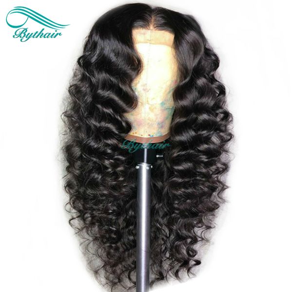 

Bythair 13x6 deep part lace front human hair wig big curly pre plucked hairline malay ian virgin hair curly 150 den ity bleached knot