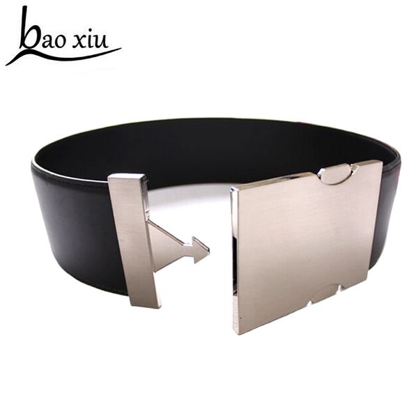 

fashion unique wide leather silver belt buckle for women exaggeration quality alloy buckle wide belt women accessories, Black;brown