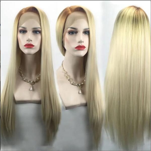 

mhazel красный коричневый омбре блондинка #613 длинные прямые glueless парик два тона для афро-американской женщины, Black