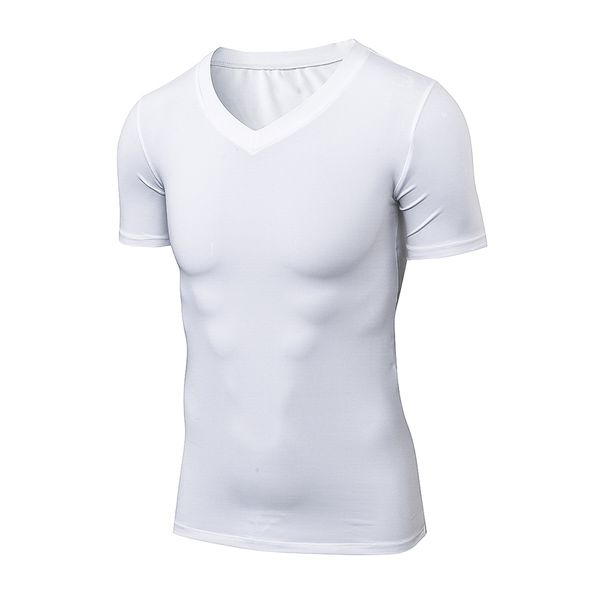 

men male fitness compression t-shirt v neck cycling quick dry short sleeve solid super elastic sportswear outdoor hiking t-shirt, Gray;blue