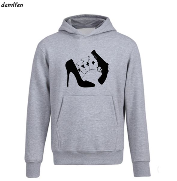 

funny cards gun girl poker print men's hoodie narcos casual hoody casual sweatshirt fleece cool jacket, Black