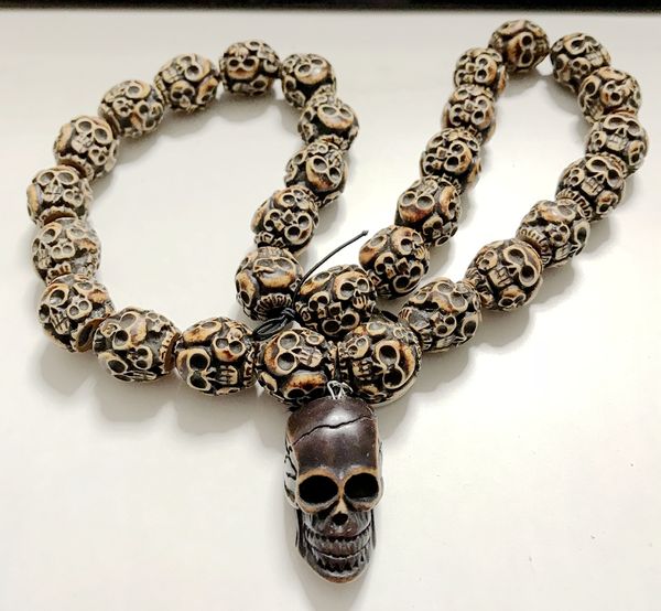 

yqtdmy exaggerated trendy gorgeous fashion skeleton skull jewelry choker necklace (30 skull beads + 1 skull head), Silver