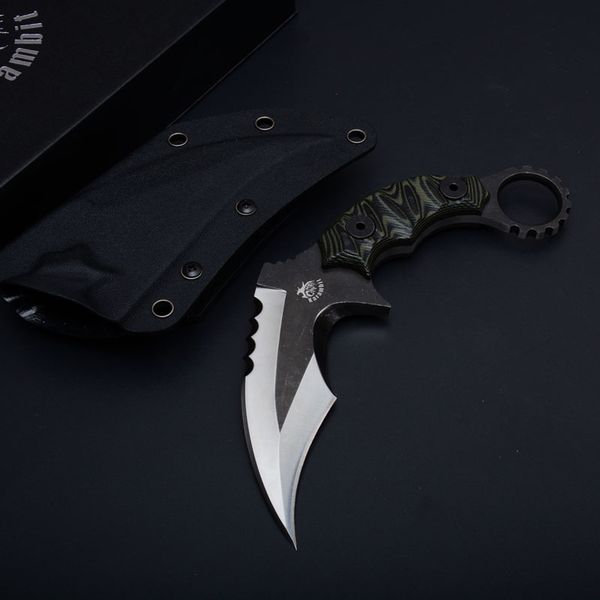 Bir Ölüm Karambit Sabit Blade Bıçağı D2 Blade G10 Açık Kamp Avcılık Hayatta Kalma Cep EDC Araçları Kılıf Yardımcı Boyun Bıçağı