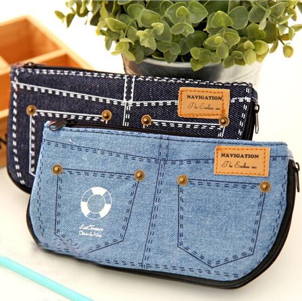 

denim shorts stationery bag canvas case cosmetic small cosmetic makeup tool bag storage pouch purse 20.5*10.5cm