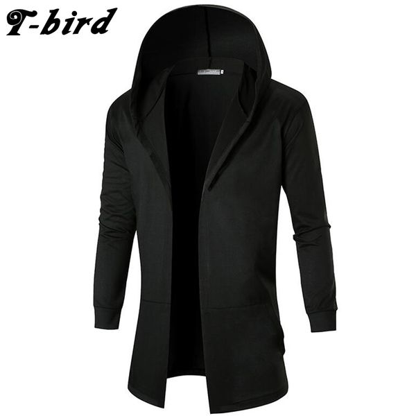 

t-bird hoodies men 2018 brand male long sleeve hoodie long section sweatshirt mens cardigan stitching pockets hoodie tracksuit, Black