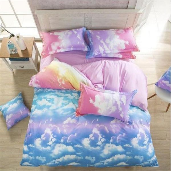 

3d cloud starry sky bedding sets 4pcs geometric pattern bed linings duvet cover bed sheet pillowcases cover sets king linen
