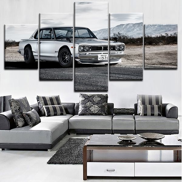 

5 pieces skyline car poster modern wall art decorative modular framework picture canvas hd printed one set painting